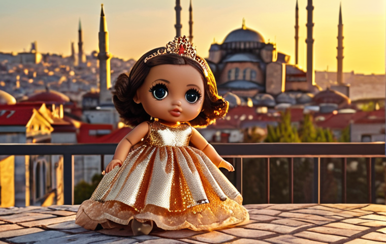 **Prompt 1:** LOL Surprise doll, limited edition, shimmering dress, Istanbul skyline backdrop, golden hour lighting.